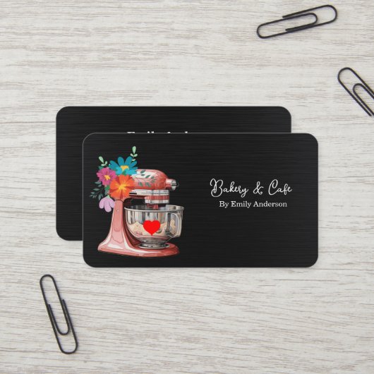 Carte De Visite Mélangeur Simple Fleur Cake Boulangerie (Devant/Arrière en situation)