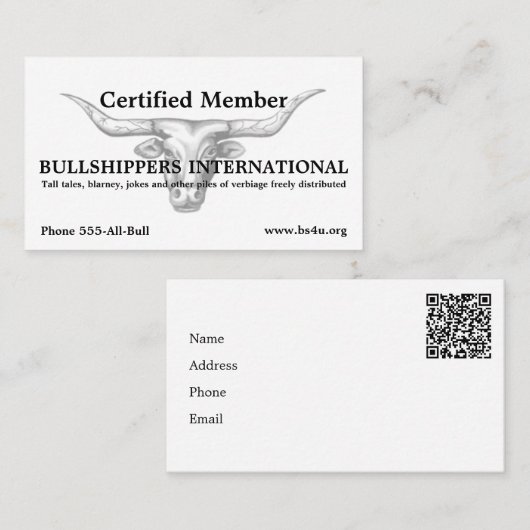 Carte De Visite Membre de Bullshippers International avec QR code (Devant / Derrière)