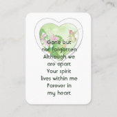 Carte De Visite Mémorial, Célébration de la vie, Service Hummingbi (Dos)