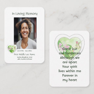 Carte De Visite Mémorial, Célébration de la vie, Service Hummingbi