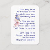 Carte De Visite Memorial Christian Poem Bluebird Garden Bird (Devant)