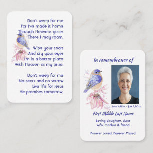 Carte De Visite Memorial Christian Poem Bluebird Garden Bird