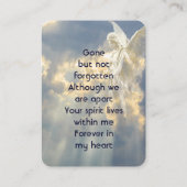 Carte De Visite Memorial Keepsaké Angel Sky Nuages (Dos)