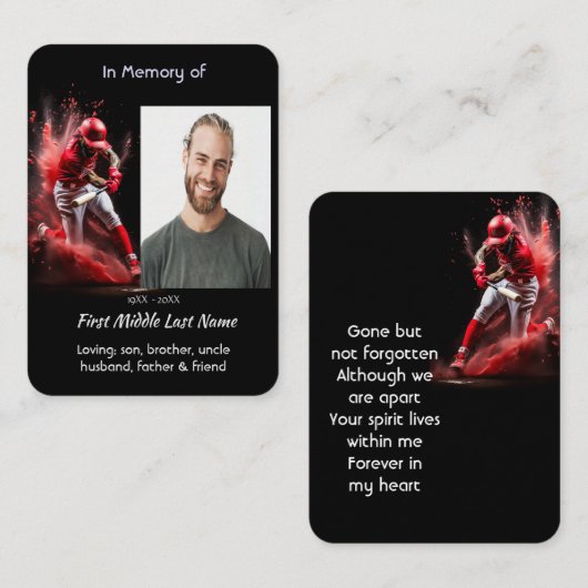 Carte De Visite Memorial Keepsake Baseball Softball  (Devant / Derrière)