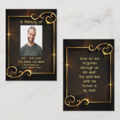 Carte De Visite Memorial Keepsaké classique moderne Black Gold (Devant / Derrière)