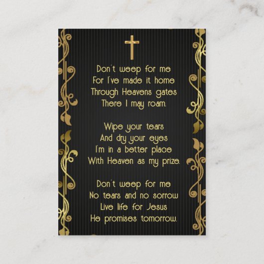 Carte De Visite Memorial Keepsaké classique moderne Black Gold (Dos)