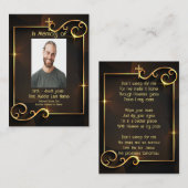 Carte De Visite Memorial Keepsaké classique moderne Black Gold (Devant / Derrière)