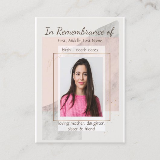 Carte De Visite Memorial Keepsaké Classique Moderne Feminine (Devant)
