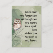 Carte De Visite Memorial Keepsake Cute Owl Bird (Dos)