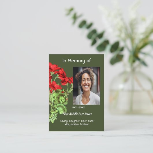 Carte De Visite Memorial Keepsake Geranium Flower (Debout devant)