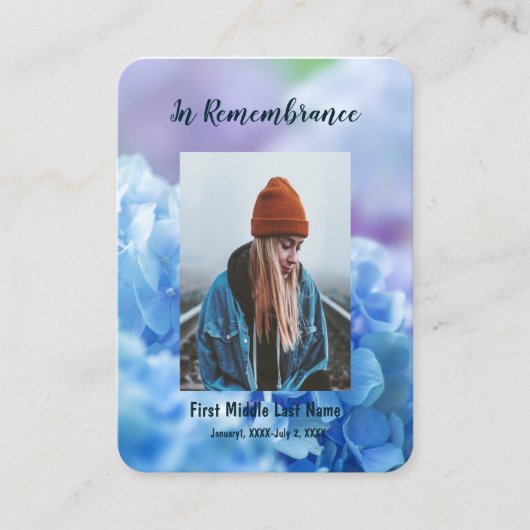 Carte De Visite Memorial Keepsaké Hydrangea Garden Flowers (Devant)