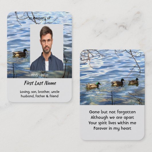 Carte De Visite Memorial Keepsake Lake Ducks Birds (Devant / Derrière)