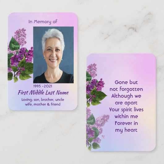 Carte De Visite Memorial Keepsake Lilac Garden Flower (Devant / Derrière)