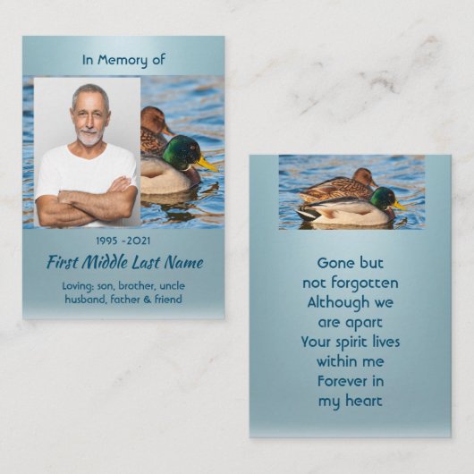 Carte De Visite Memorial Keepsake Mallard Ducks Bird (Devant / Derrière)