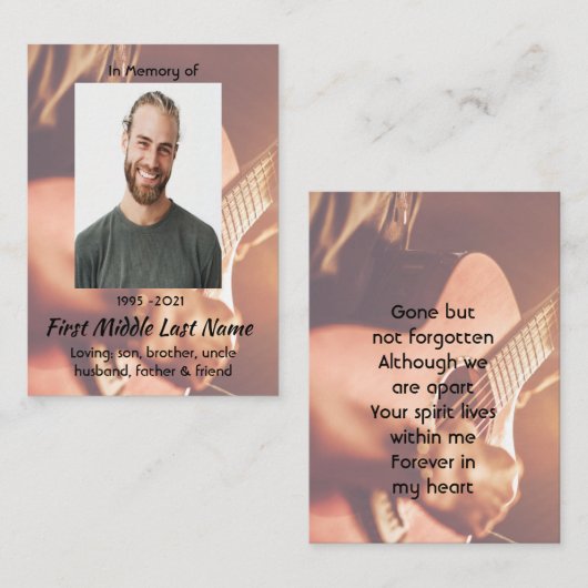 Carte De Visite Memorial Keepsake Musician Piano Guitar (Devant / Derrière)