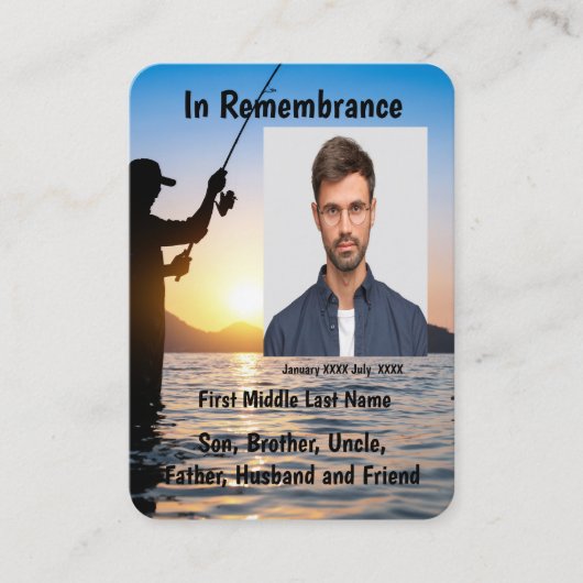 Carte De Visite Memorial Keepsaké pêcheur pêche poisson (Devant)