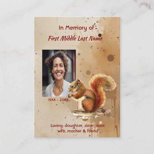 Carte De Visite Memorial keepsake Red Squirrel (Devant)