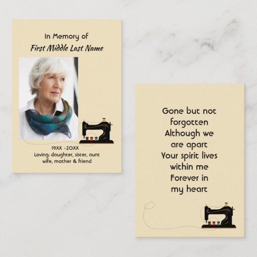 Carte De Visite Memorial Keepsake Seamstress  (Devant / Derrière)