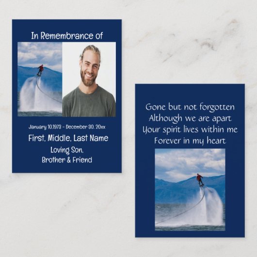 Carte De Visite Memorial Keepsaké Skateboard (Devant / Derrière)