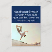 Carte De Visite Memorial Keepsaké Skateboard (Dos)