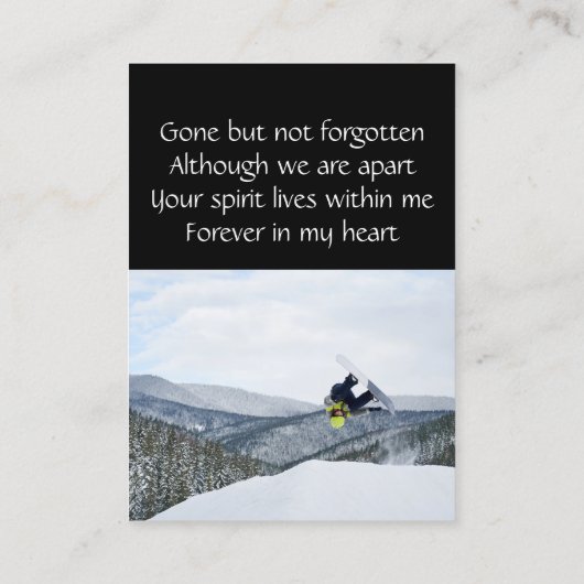 Carte De Visite Memorial Keepsaké Snow Boarding (Dos)