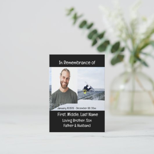 Carte De Visite Memorial Keepsaké Snow Boarding (Debout devant)