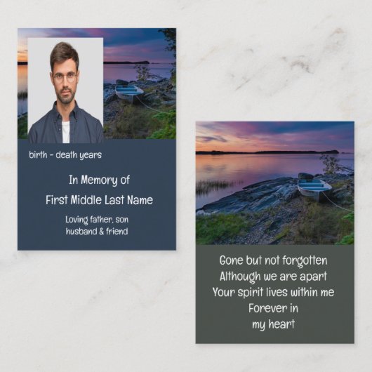Carte De Visite Memorial Keepsaké Sunset Ocean Boat (Devant / Derrière)