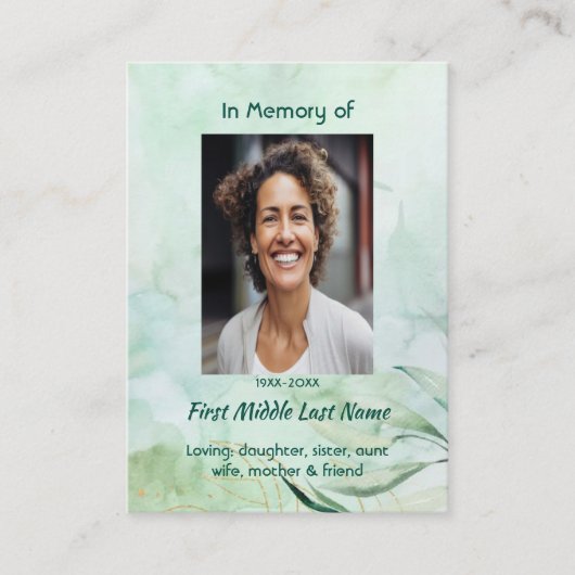 Carte De Visite Memorial Keepsake  Watercolor Foliage  (Devant)