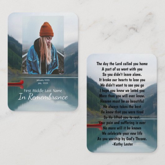 Carte De Visite Memorial Keepsaké Wilderness Lake Canoe (Devant / Derrière)