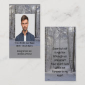 Carte De Visite Memorial Keepsaké Winter Forêt de neige arbres (Devant / Derrière)