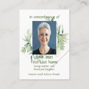 Carte De Visite Memorial Photo Green Feuilles Botanical Greenery B