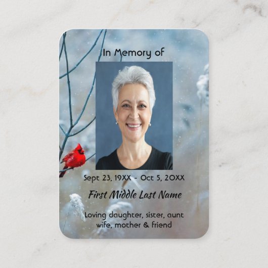 Carte De Visite Memorial Photo Keepsaké Cardinal Red Bird (Dos)