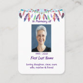 Carte De Visite Memorial Photo Prayer Feathers Boho Tribal Native (Dos)