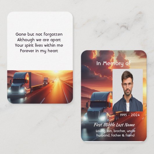 Carte De Visite Memorial Photo Prayer Semi-Truck Tractor-trailer  (Devant / Derrière)