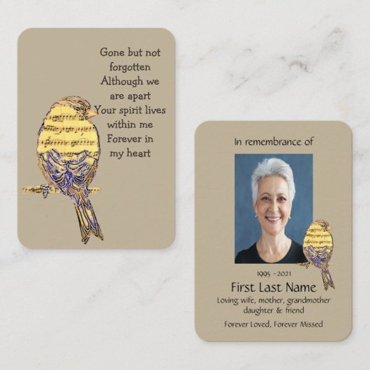 Carte De Visite Memorial Photo Prière Chanson Oiseau Chanteur de m (Devant / Derrière)