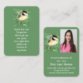 Carte De Visite Memorial Photo Prière Chickadee Oiseau Faune Art (Devant / Derrière)