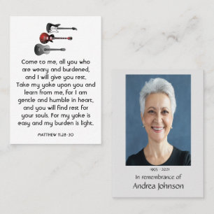 Carte De Visite Mémorial Photo Prière Musicien Guitare Musique