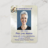 Carte De Visite Mémorial Photo Prière Poche Garde Oiseaux (Dos)