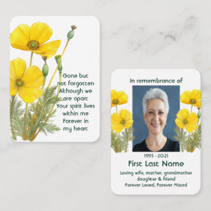 Carte De Visite Memorial Photo Prière Poppy Garden Fleur Flora