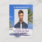 Carte De Visite Memorial Poket Keepsaké Tropical Beach Paradise (Dos)