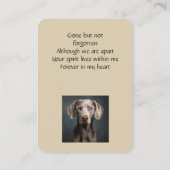 Carte De Visite Memorial Poket Keepsaké Weimaraner Chien (Dos)