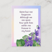 Carte De Visite Memorial Remembrance Watercolor Wild Violet (Dos)