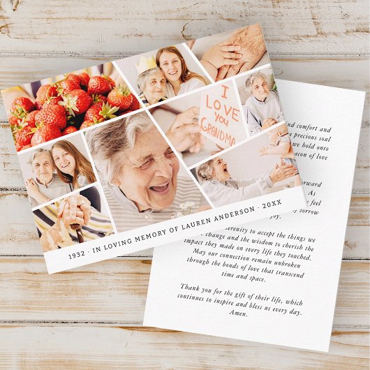 Carte De Visite Memorial Simple Modern 9 Photos Prière