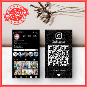 Carte De Visite Ménage Noir Élégant Code QR Instagram