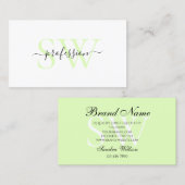 Carte De Visite Menthe classique blanche et pastel clair avec init (Devant / Derrière)