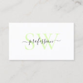 Carte De Visite Menthe classique blanche et pastel clair avec init (Devant)