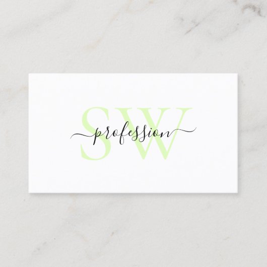 Carte De Visite Menthe classique blanche et pastel clair avec init (Devant)