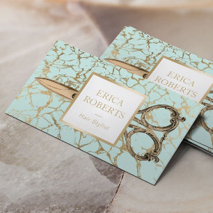 Carte De Visite Menthe de ciseaux de coiffeur et marbre antiques