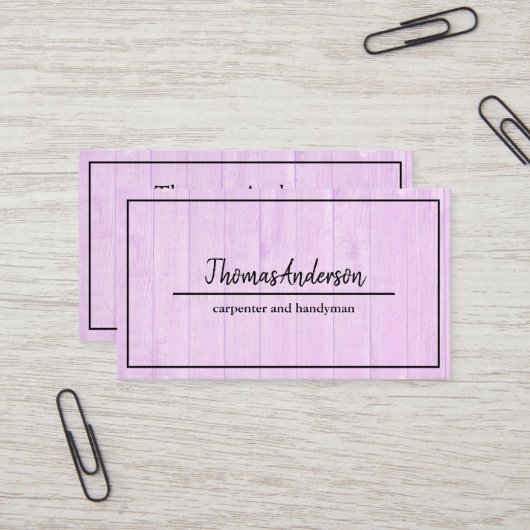 Carte De Visite Menuiserie rustique de grain de bois professionnel (Devant/Arrière en situation)