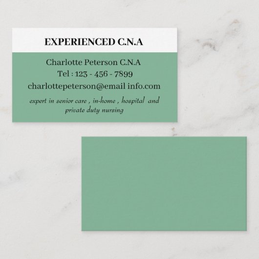 Carte De Visite Mer Noire Vert Simple CNA (Devant / Derrière)